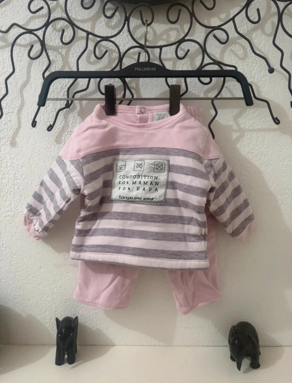Ensemble Bebé Bulle de BB - Rosa/Gris Rayado - 6 Meses – photo 2